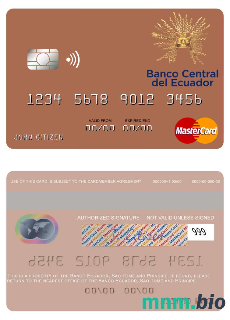 Sao Tome and Principe Banco Ecuador przykład karty mastercard w formacie PSD